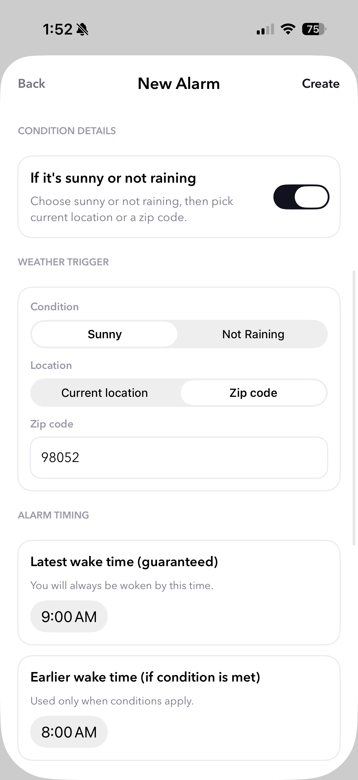 Alarm Asense alarm edit screen
