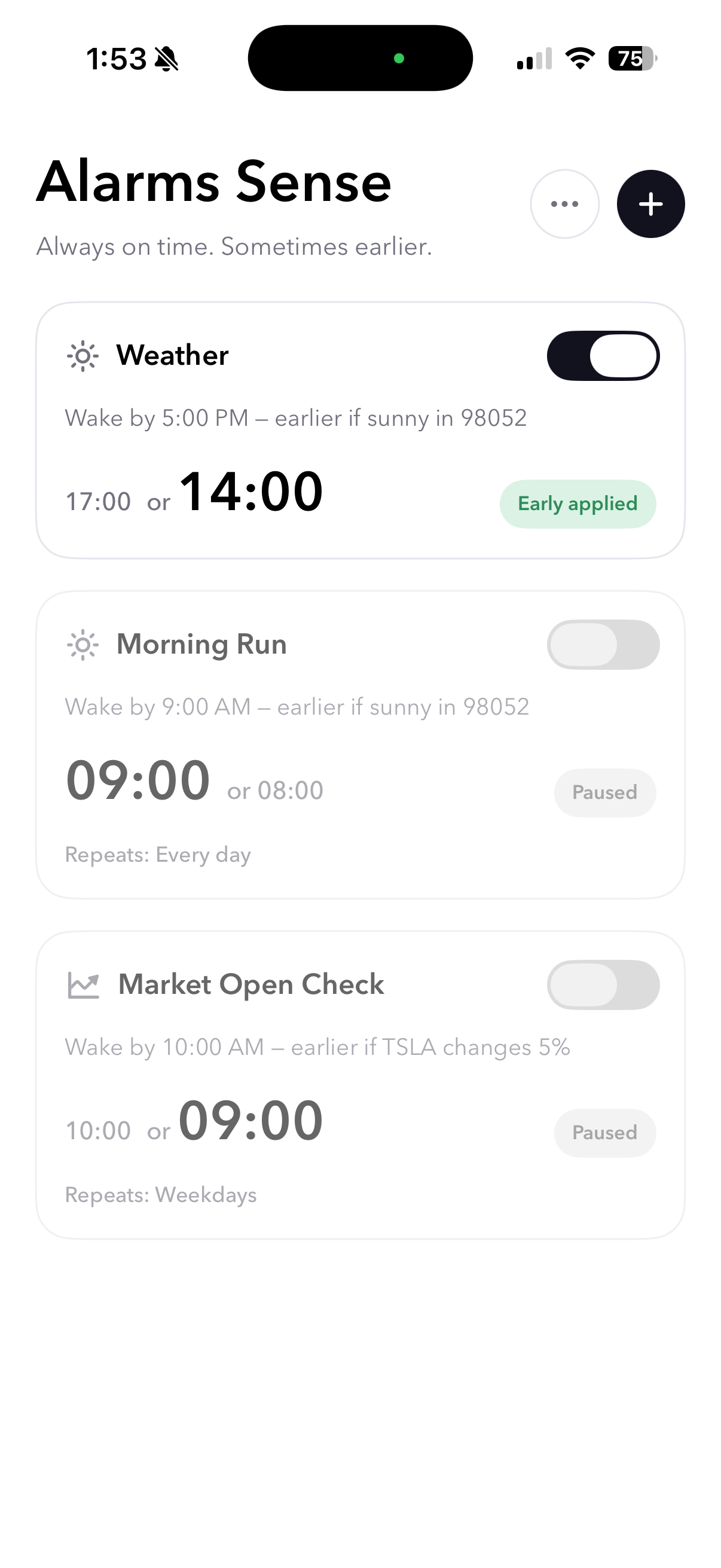 Alarm Asense alarm list screen