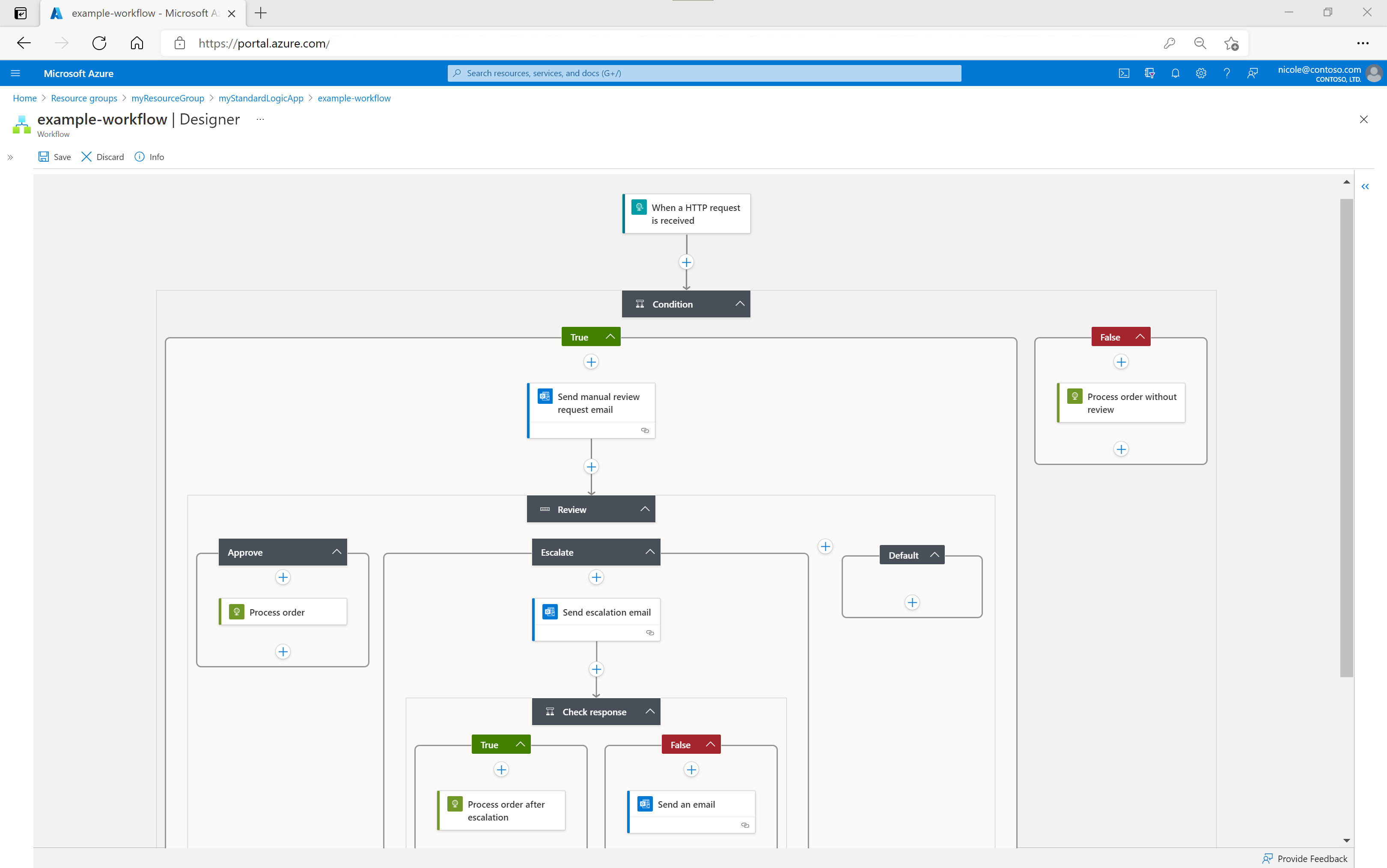 Azure Logic Apps visual designer canvas