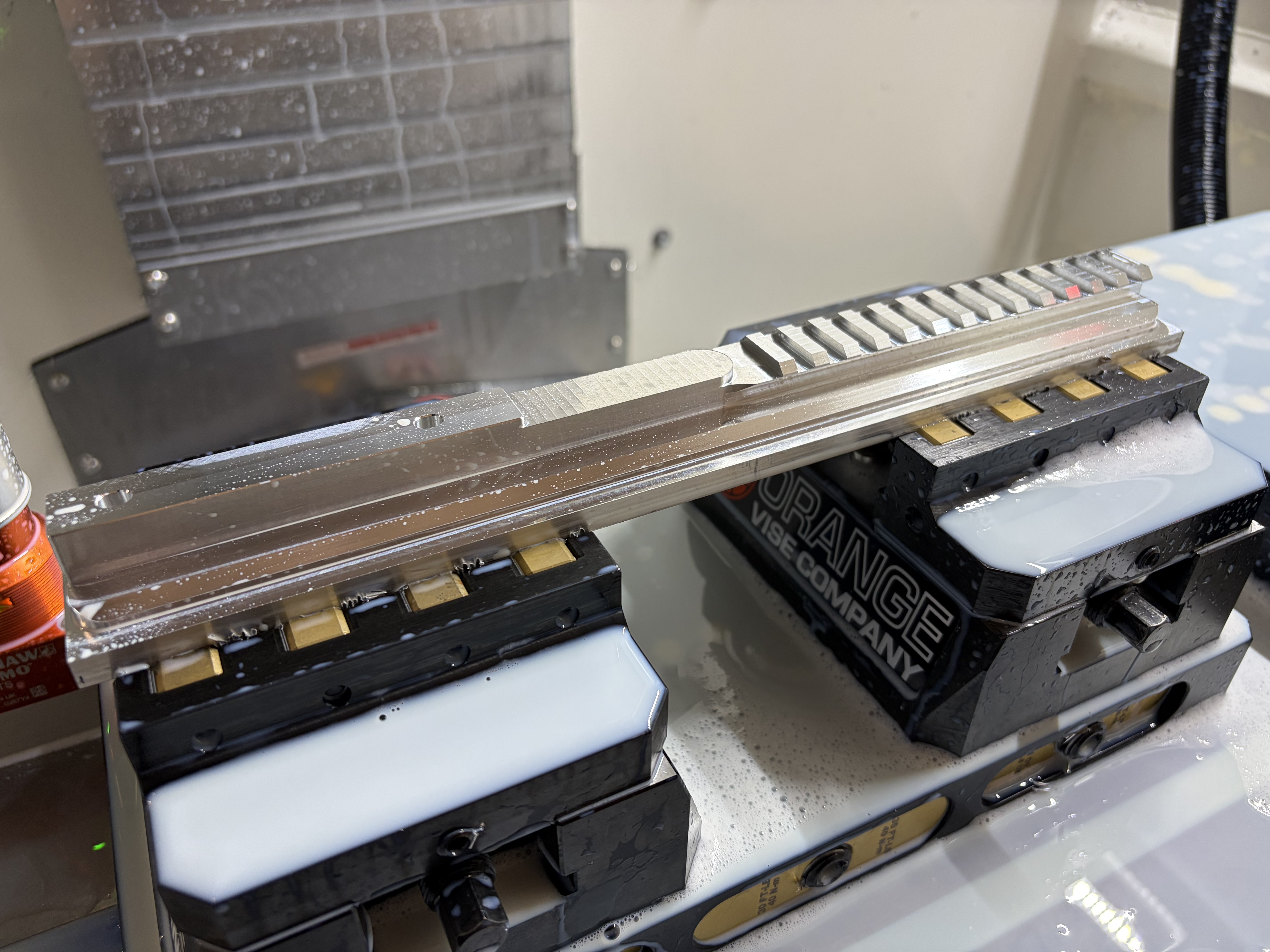 CNC rail hardware in the garage shop