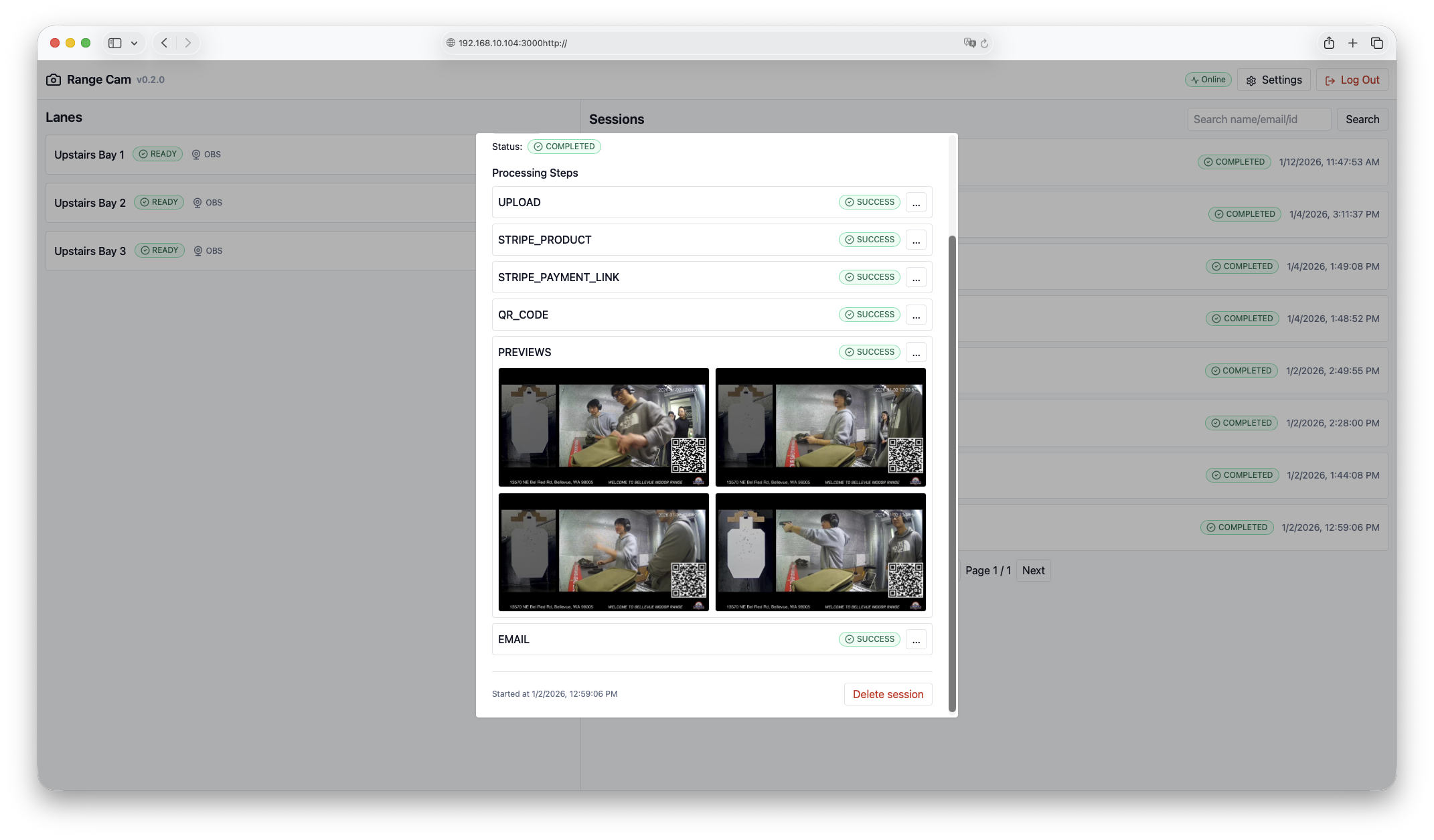 Range Cam web interface